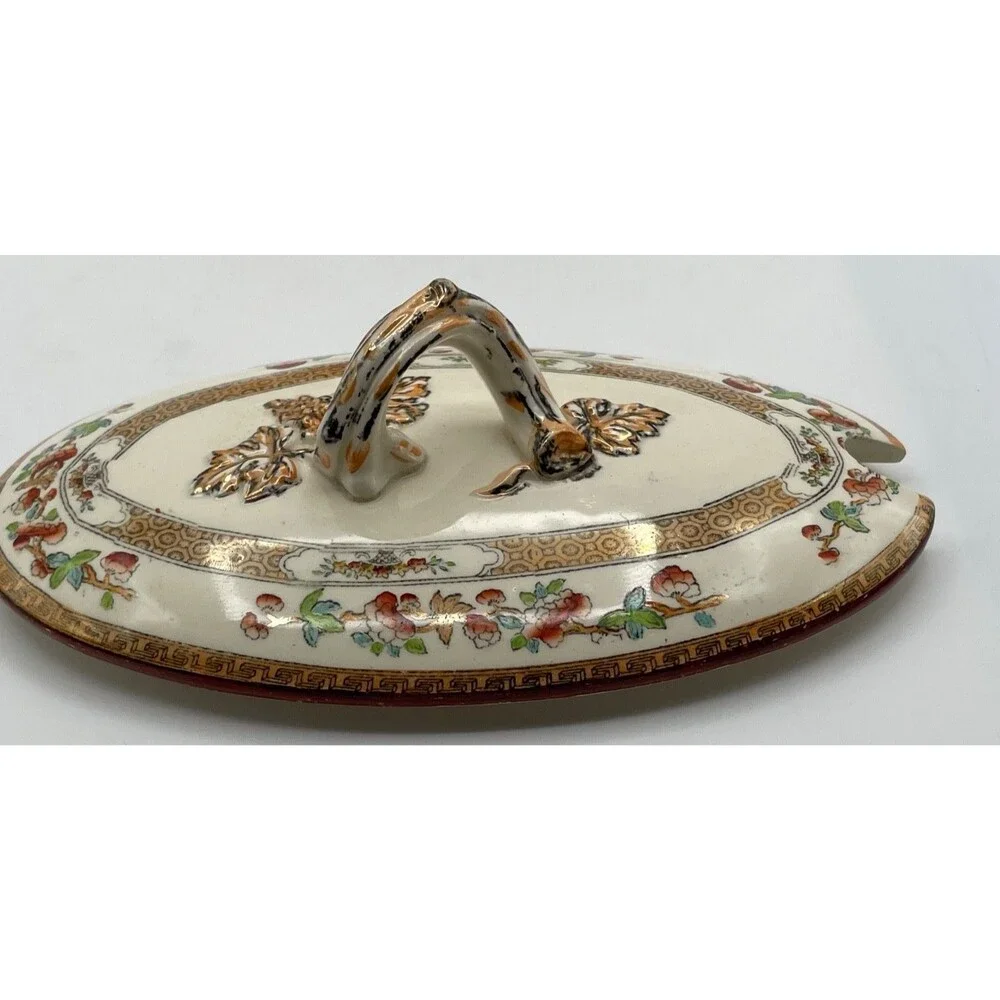 Rare Antique Copeland Indian Tree Tureen w/ Handles Spoon Notch 8x5x4